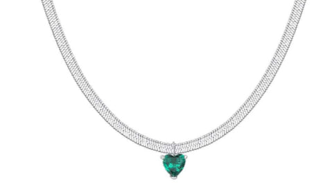 COLLANA CUORE VERDE CON MAGLIA PIATTA