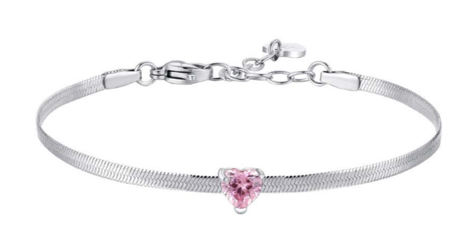 BRACCIALE CUORE ROSA CON MAGLIA PIATTA