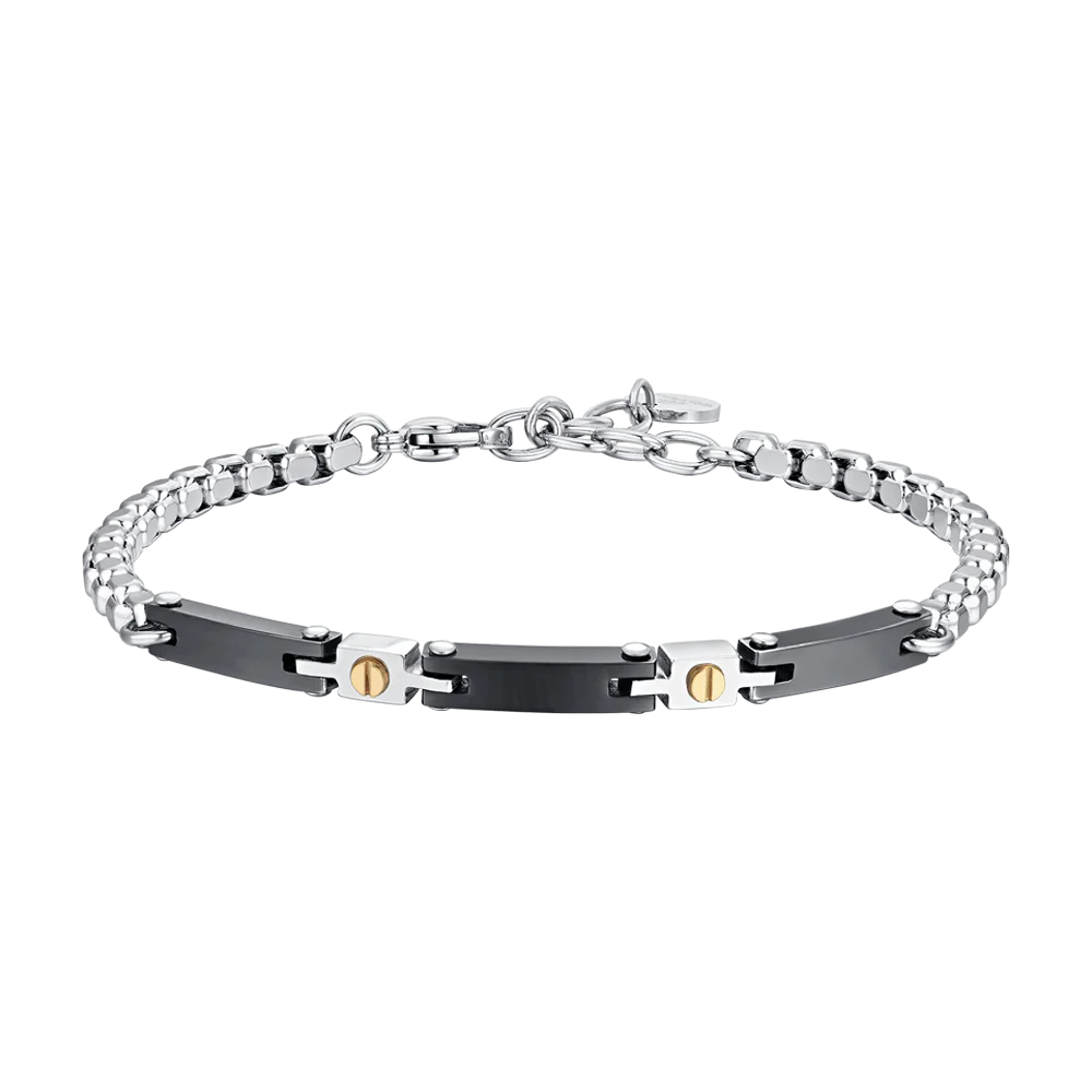 BRACCIALE UOMO IN ACCIAIO E CERAMICA NERA