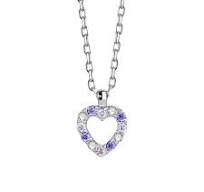 COLLANA CON CUORE IN ACCIAIO E ZIRCONI BIANCO E VIOLA