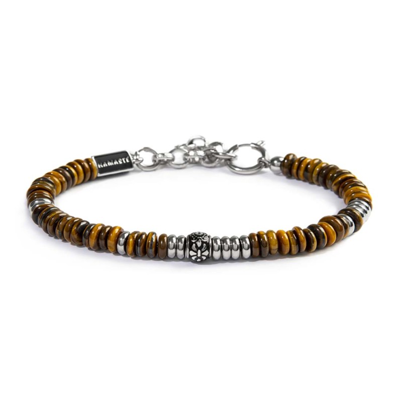 Bracciale catena dischetti in pietra e acciaio marrone