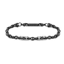 Bracciale catena marine con elementi in acciaio con ceramica sfaccettata nera lucida