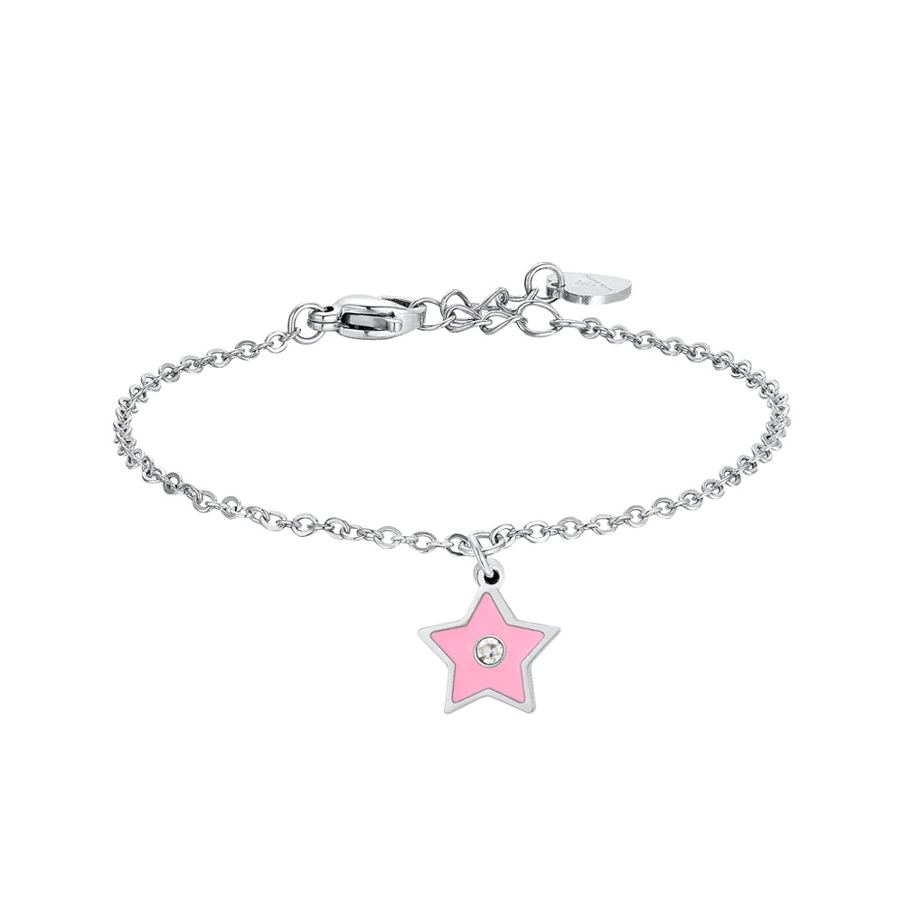BRACCIALE BAMBINA IN ACCIAIO SMALTO ROSA