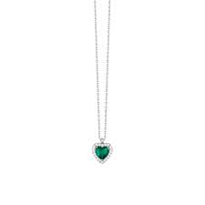 COLLANA DONNA IN ACCIAIO CON CUORE CON ZIRCONI VERDI E BIANCHI