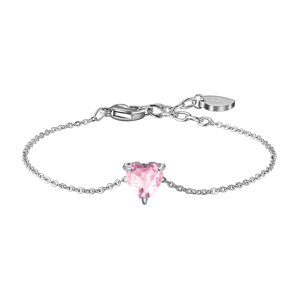 BRACCIALE DONNA IN ACCIAIO CON CUORE CRISTALLO ROSA