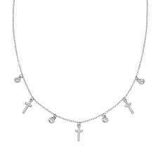Collana Multicharm Croci e Zirconi Bianchi