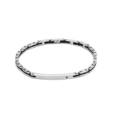BRACCIALE CON MAGLIE CENTRALI NERE E MODULO CON ZIRCONE