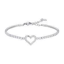 BRACCIALE TENNIS DONNA IN ACCIAIO CON CUORE E PUNTI LUCE DI ZIRCONE BIANCO