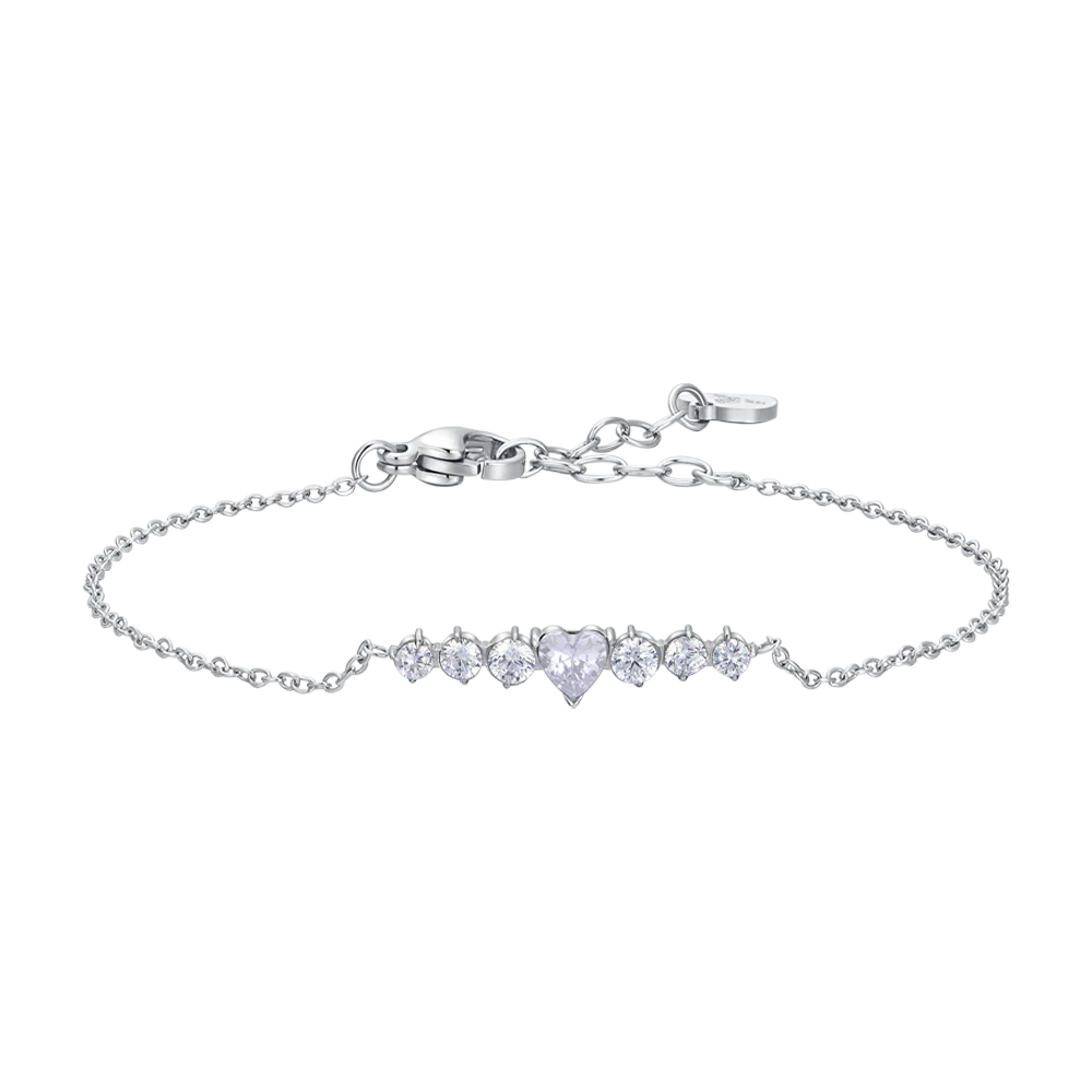 BRACCIALE DONNA IN ACCIAIO CON CUORE E CRISTALLI BIANCHI