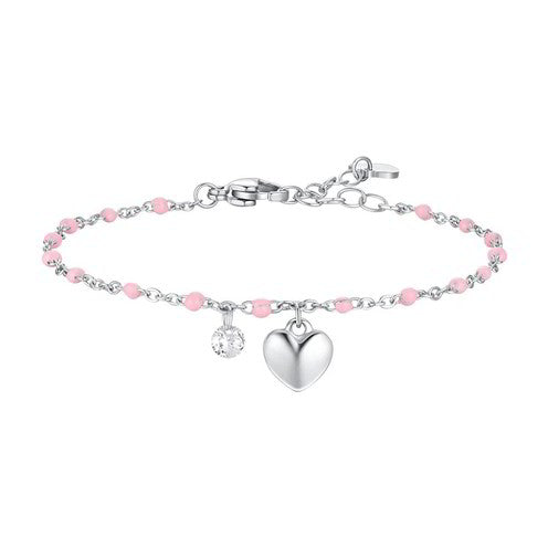 BRACCIALE CON PALLINE ROSA E CUORE E SW PENDENTE