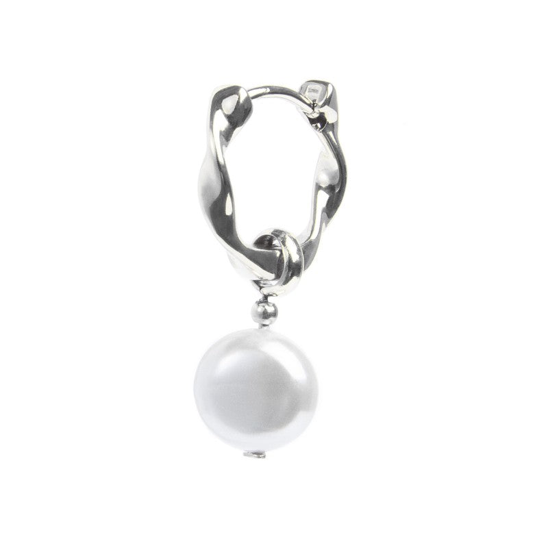 Orecchino a cerchio 1,4cm con perla pendente BIANCO