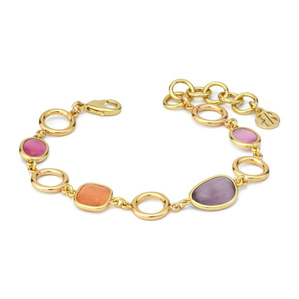 Bracciale placcato oro giallo con quattro cristalli multicolor e moduli circolari