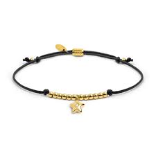 Bracciale cordino NERO con pendente stella GIALLA con zircone