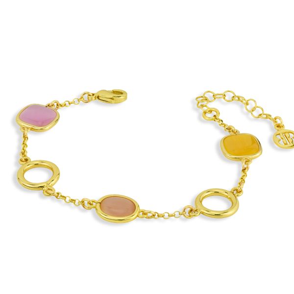 BRACCIALE PLACCATO IN ORO CRISTALLI ROSA - MIELE - GIALLO