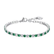 BRACCIALE TENNIS DONNA CRISTALLI VERDI E BIANCHI