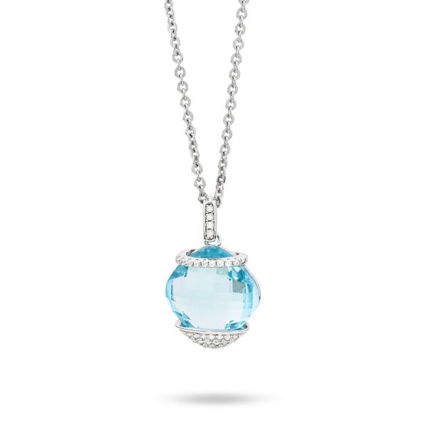 Collana in argento con cristallo acquamarina e zirconi