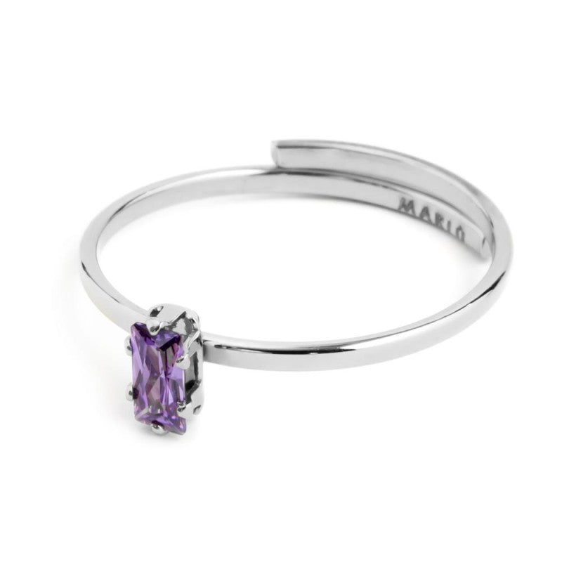 Anello con zircone baguette VIOLA (BASE BIANCA)