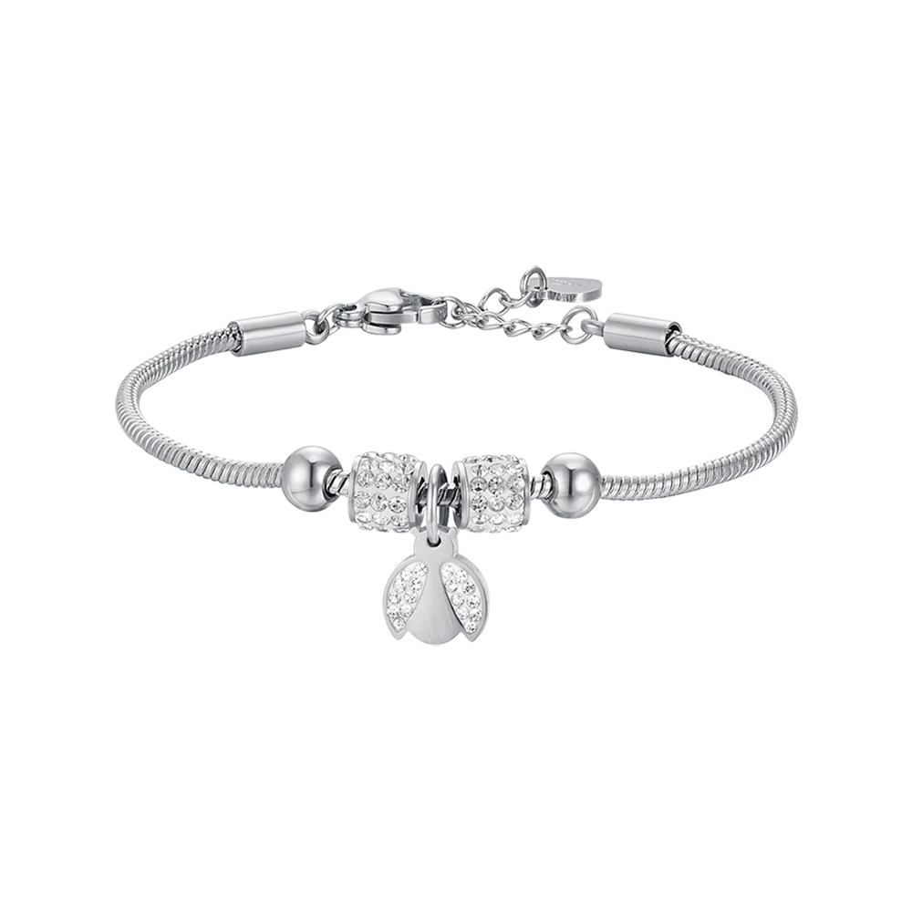 BRACCIALE BAMBINA IN ACCIAIO CON COCCINELLA CON CRISTALLI BIANCHI