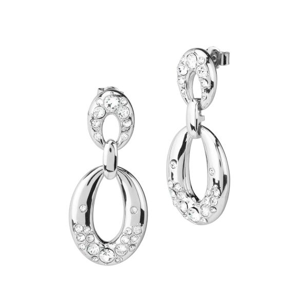 Orecchini pendenti rodiati a doppia maglia e cristalli crystal