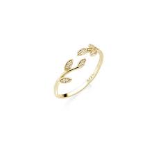 Anello Dorato Foglie d'Olivo con Zirconi