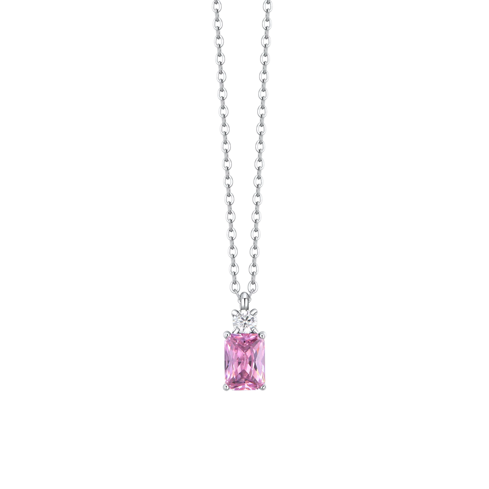 COLLANA DONNA IN ACCIAIO CON ZIRCONI ROSA E BIANCO