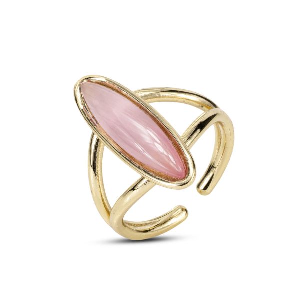 Anello placcato oro giallo con pietra rosa ova