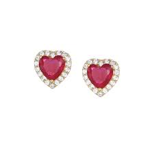 Orecchini Diamonds Dorati Cuore Rubino