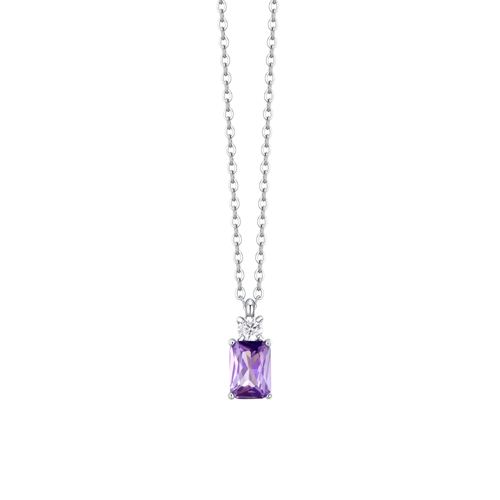 COLLANA DONNA IN ACCIAIO CON ZIRCONI VIOLA E BIANCO