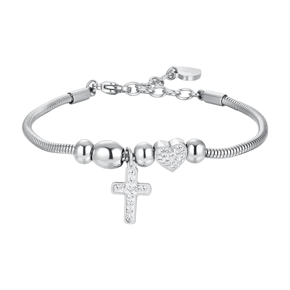 BRACCIALE DONNA IN ACCIAIO CROCE E CRISTALLI