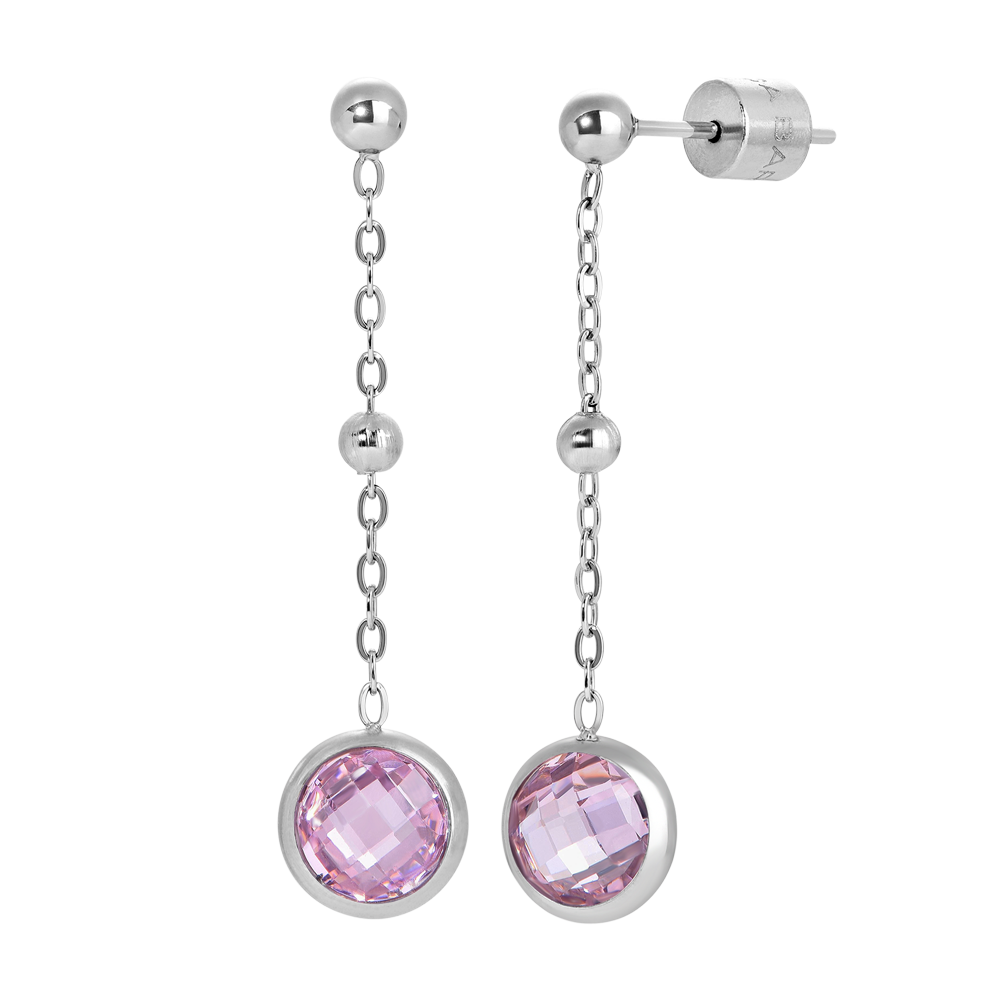 ORECCHINI ACCIAIO CON ZIRCONI ROSA
