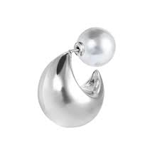 Orecchino a lobo a cerchietto aperto bombato 2,2cm con chiusura perla BIANCO
