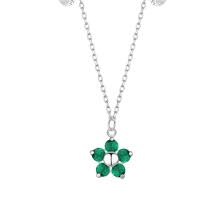 COLLANA DONNA IN ACCIAIO CON PENDENTE FIORE CON E PETALI ZIRCONE VERDE