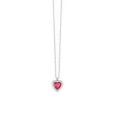 COLLANA DONNA IN ACCIAIO CON CUORE CON ZIRCONI ROSSI E BIANCHI