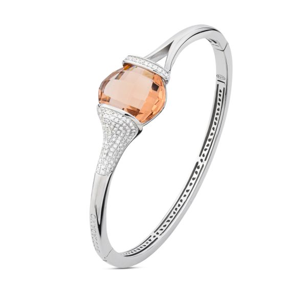 Bracciale in argento rigido con cristallo peach da mm 14 e zirconi