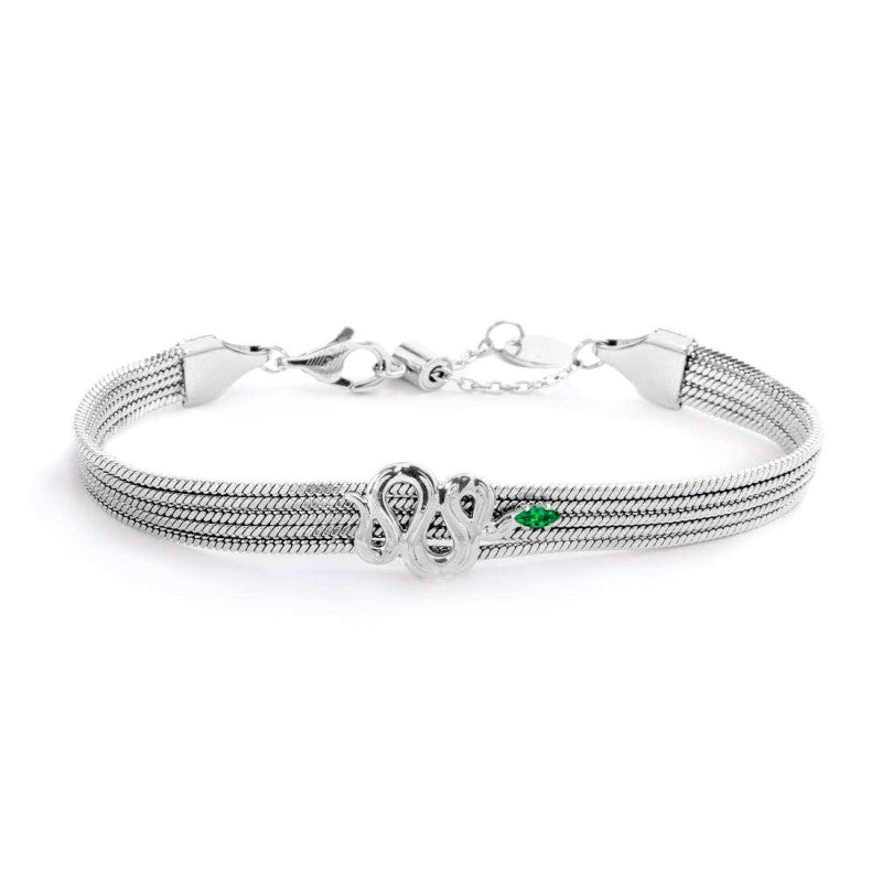 Bracciale catena multifilo con serpente e zircone (BASE BIANCA )