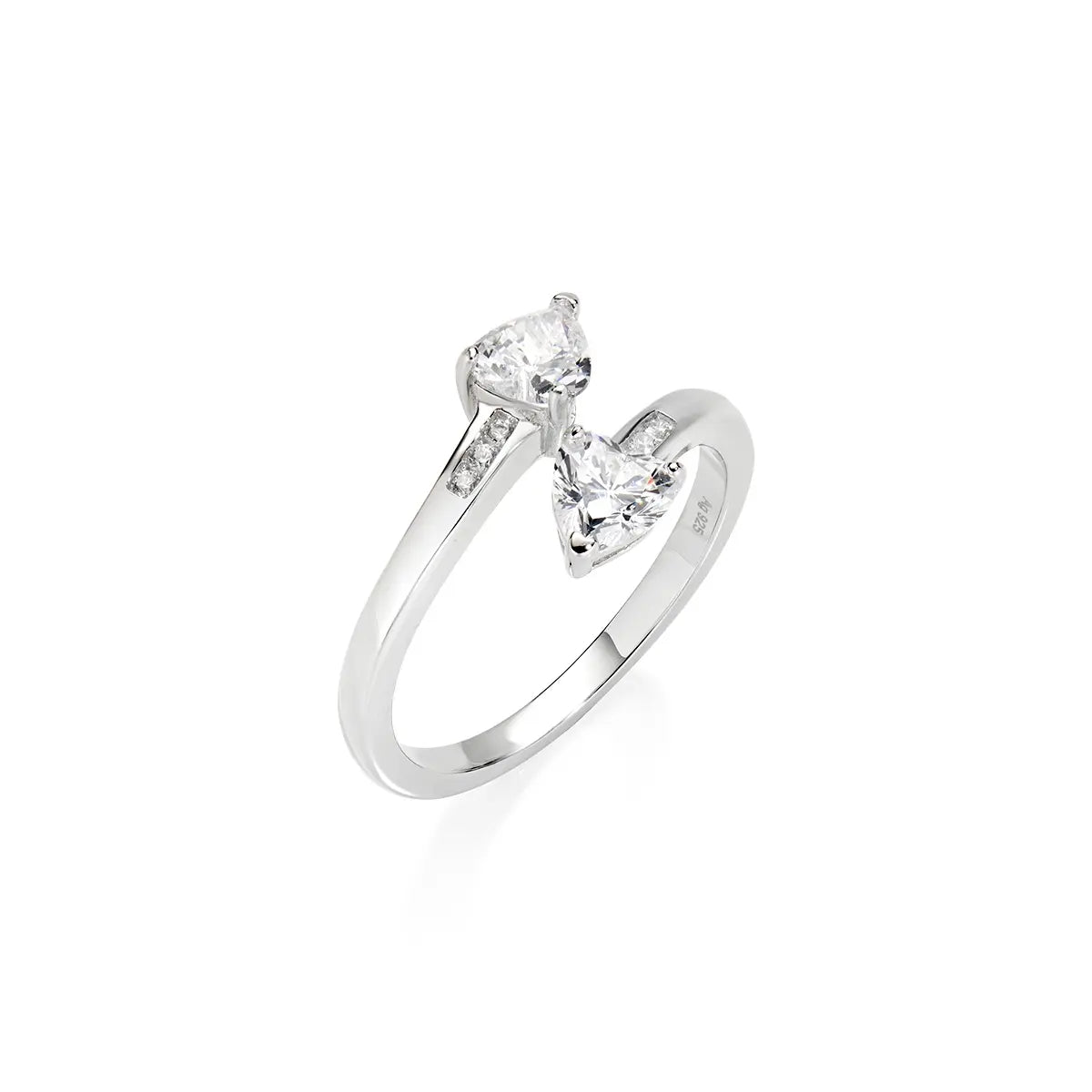 Anello Contrarié con Due Cuori Bianchi