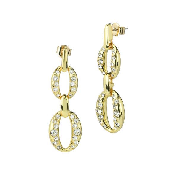 Orecchini pendenti placcati oro giallo a doppia maglia media con cristalli crystal