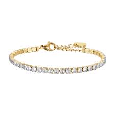 BRACCIALE TENNIS DONNA IN ACCIAIO IP GOLD CON CRISTALLI BIANCHI