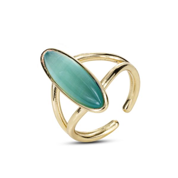 Anello placcato oro giallo con pietra verde acqua ovale