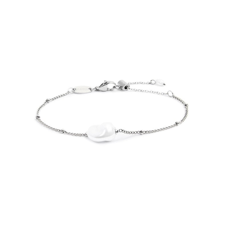Bracciale catena grumetta con perla ovale centrale BIANCO