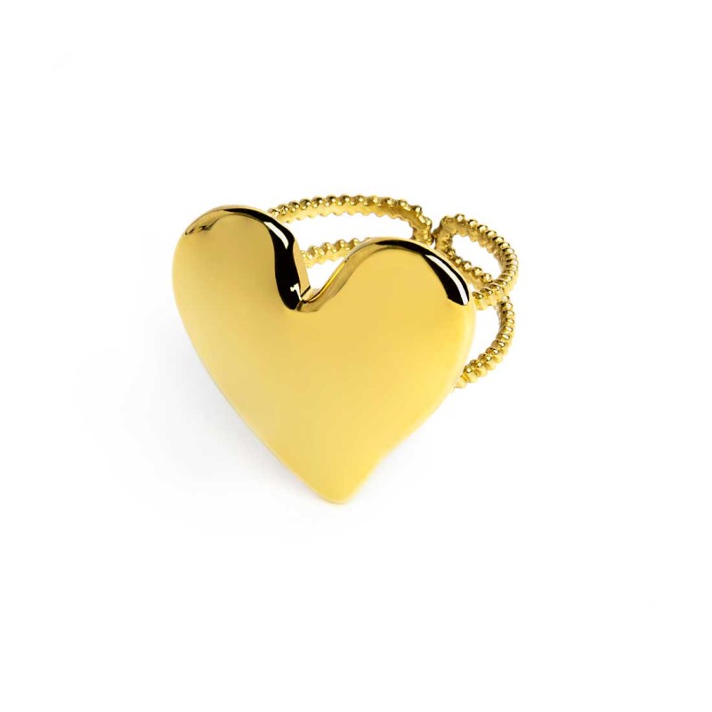 ANELLO DOPPIA FASCIA CON CUORE IRREGOLARE GIALLO