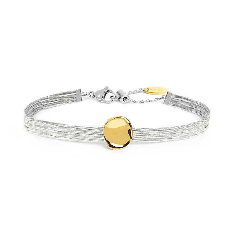 BRACCIALE CATENA PIATTA MULTIFILO BIANCA CON BOTTONE CENTRALE GOLD