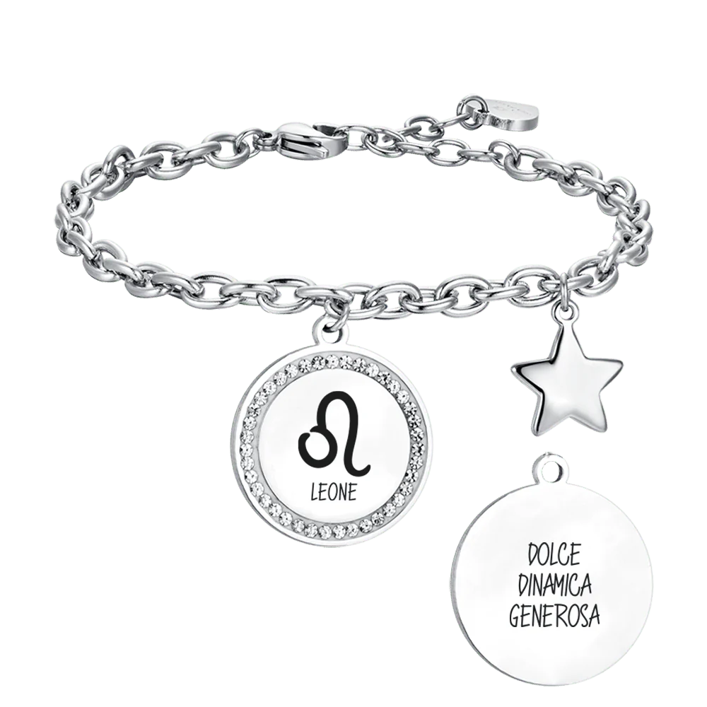 BRACCIALE DONNA IN ACCIAIO SEGNO ZODIACALE LEONE PIASTRA