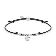 Bracciale cordino NERO con pendente stella con zircone BIANCO