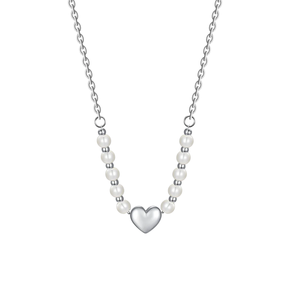 COLLANA DONNA IN ACCIAIO E PERLE BIANCHE CON CUORE