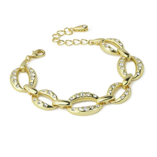 Bracciale placcato oro giallo a maglie ovali impreziosite da cristalli crystal