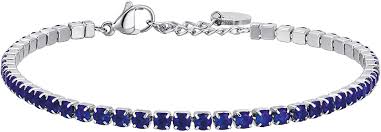 BRACCIALE TENNIS UOMO IN ACCIAIO CON CRISTALLI BLU