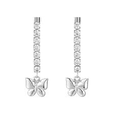 ORECCHINI DONNA IN ACCIAIO CON FARFALLA E ZIRCONI BIANCHI