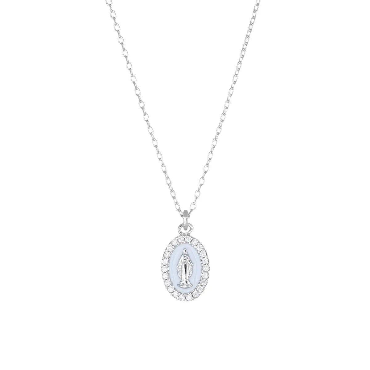 Collana mini Medaglia Miracolosa Rodiata smaltata Bianco Perla