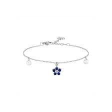 BRACCIALE DONNA IN ACCIAIO CON PENDENTE FIORE E PETALI ZIRCONE BLU